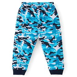 Babyhug Cotton Knit Full Sleeves Night Suit Text & Camo Print - Navy Blue