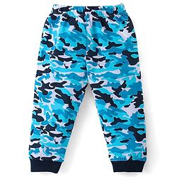 Babyhug Cotton Knit Full Sleeves Night Suit Text & Camo Print - Navy Blue