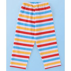 Babyhug Cotton Knit Full Sleeves Striped & Wild Animals Printed Night Suit - Multicolour