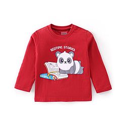 Babyhug Cotton Knit Full Sleeves Panda Printed Night Suit - Red