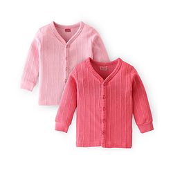 Babyhug Full Sleeves Solid Color Thermal Vests Pack of 2 - Pink & Coral