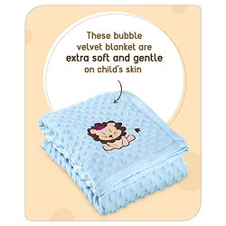 Babyhug Velvet Lion Embroidered Lightweingt Bubble Blanket - Blue