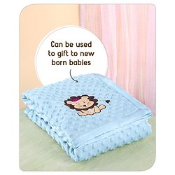 Babyhug Velvet Lion Embroidered Lightweingt Bubble Blanket - Blue