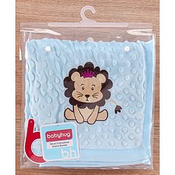 Babyhug Velvet Lion Embroidered Lightweingt Bubble Blanket - Blue