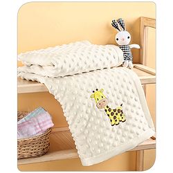 Babyhug Velvet Lion Embroidered Lightweingt Bubble Blanket - Blue