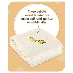 Babyhug Velvet Lion Embroidered Lightweingt Bubble Blanket - Blue