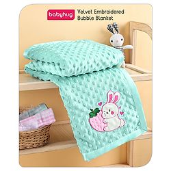 Babyhug Velvet Lion Embroidered Lightweingt Bubble Blanket - Blue