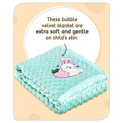Babyhug Velvet Lion Embroidered Lightweingt Bubble Blanket - Blue