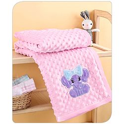 Babyhug Velvet Lion Embroidered Lightweingt Bubble Blanket - Blue