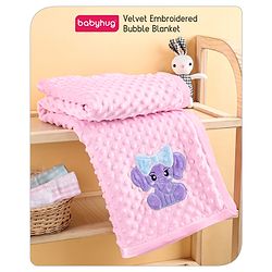 Babyhug Velvet Lion Embroidered Lightweingt Bubble Blanket - Blue