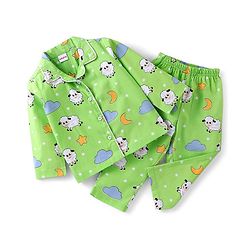 Babyhug Cotton Woven Full Sleeves Night Suit Sheep Print - Green