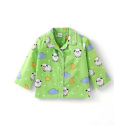 Babyhug Cotton Woven Full Sleeves Night Suit Sheep Print - Green