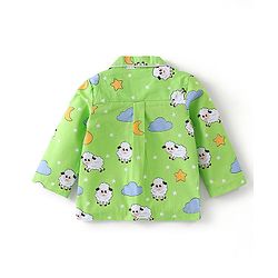 Babyhug Cotton Woven Full Sleeves Night Suit Sheep Print - Green
