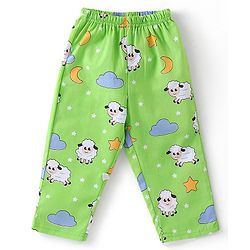 Babyhug Cotton Woven Full Sleeves Night Suit Sheep Print - Green