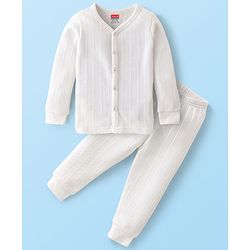 Babyhug Cotton Full Sleeves Thermal Wear Set Solid Colour - White