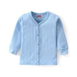 Babyhug Cotton Full Sleeves Front Open Thermal Vest And Leggings- Blue