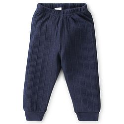 Babyhug Front Open Full Sleeves Solid Textured Thermal Vest & Pajama Set - Navy Blue