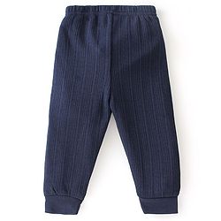 Babyhug Front Open Full Sleeves Solid Textured Thermal Vest & Pajama Set - Navy Blue