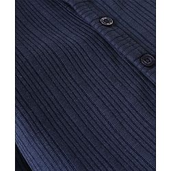 Babyhug Front Open Full Sleeves Solid Textured Thermal Vest & Pajama Set - Navy Blue