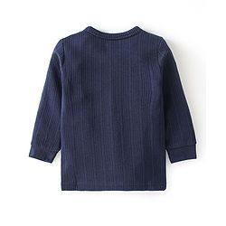 Babyhug Front Open Full Sleeves Solid Textured Thermal Vest & Pajama Set - Navy Blue