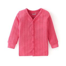 Babyhug Full Sleeves Solid Textured Thermal Vest & Pajama Set -Coral