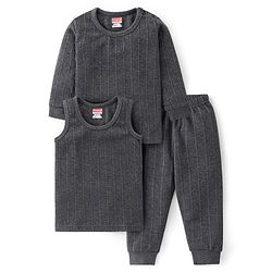 Babyhug Thermal Full Sleeves Solid Vest Sando & Pajama Set - Dark Grey