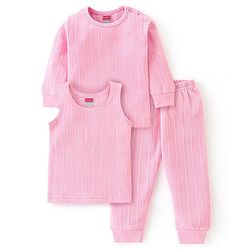 Babyhug Cotton Full Sleeves Solid Thermal Vests & Pajama Set -Pink