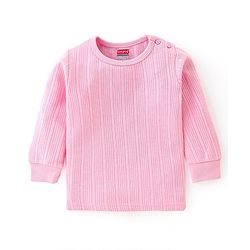 Babyhug Cotton Full Sleeves Solid Thermal Vests & Pajama Set -Pink