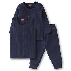 Babyhug Cotton Full Sleeves Pullover Vest & Pant Thermal Wear Solid Color - Navy Blue