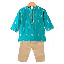 Babyhug Full Sleeves Kurta & Pyjama Set With Foil Print- Turquoise