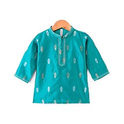 Babyhug Full Sleeves Kurta & Pyjama Set With Foil Print- Turquoise