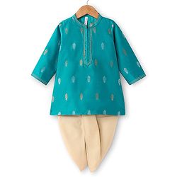 Babyhug Woven Full Sleeves Foil Printed Kurta & Dhoti Set - Turquoise