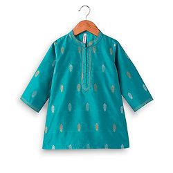 Babyhug Woven Full Sleeves Foil Printed Kurta & Dhoti Set - Turquoise