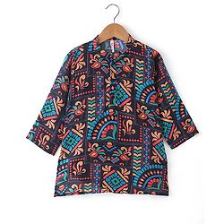 Babyhug 100% Cotton Woven Full Sleeves Kolka Printed Kurta Pajama Set - Multicolour
