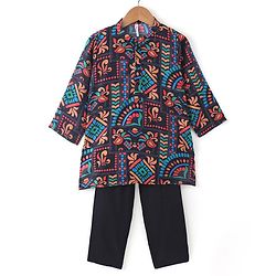 Babyhug 100% Cotton Woven Full Sleeves Kolka Printed Kurta Pajama Set - Multicolour