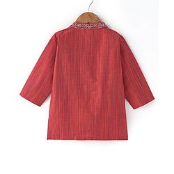 Babyhug Full Sleeves Solid Kurta Pyjama Set - Orange & Red