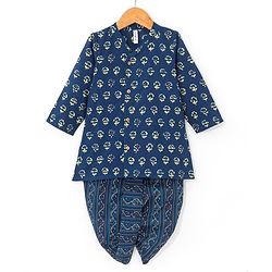 Babyhug 100% Cambric Full Printed Front Open Kurta With Dhoti Set- Indigo