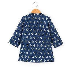Babyhug 100% Cambric Full Printed Front Open Kurta With Dhoti Set- Indigo