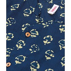 Babyhug 100% Cambric Full Printed Front Open Kurta With Dhoti Set- Indigo