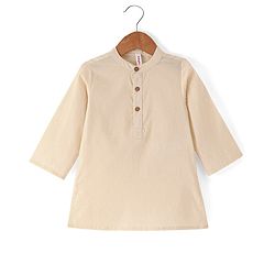 Babyhug Cotton Woven Full Sleeves Kurta & Pajama Set with Coat Chevron Print - Cream