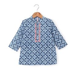 Babyhug 100% Cotton Full Sleeves Woven Floral Printed Kurta Dhoti Set - Blue
