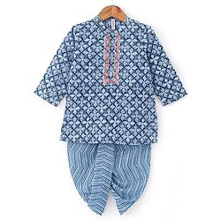 Babyhug 100% Cotton Full Sleeves Woven Floral Printed Kurta Dhoti Set - Blue
