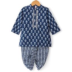Babyhug Cotton Woven Full Sleeves Kurta & Chevron Printed Dhoti - Navy Blue