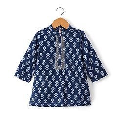 Babyhug Cotton Woven Full Sleeves Kurta & Chevron Printed Dhoti - Navy Blue