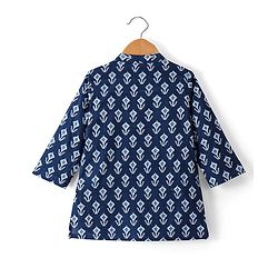Babyhug Cotton Woven Full Sleeves Kurta & Chevron Printed Dhoti - Navy Blue
