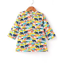 Babyhug 100% Cotton Woven Full Sleeves Kurta Animal Print - Yellow