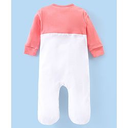 Babyhug Cotton Knit Full Sleeves Kitty Applique Footed Sleepsuit - White & Pink