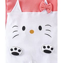 Babyhug Cotton Knit Full Sleeves Kitty Applique Footed Sleepsuit - White & Pink