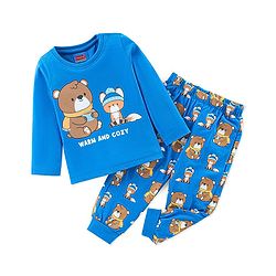 Babyhug Cotton Knit Full Sleeves Teddy Printed Night Suit - Blue