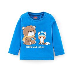 Babyhug Cotton Knit Full Sleeves Teddy Printed Night Suit - Blue